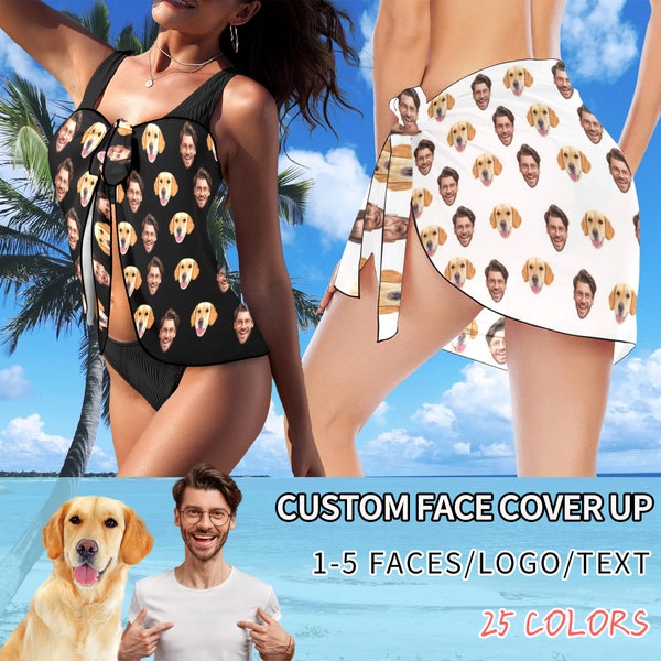 Custom Face Beach Sarong Wrap Made in USA, Personalzied Photo Sarong Wrap, Personalzied Photo Sarong Wrap, Men Face on Swimsuit Cover up