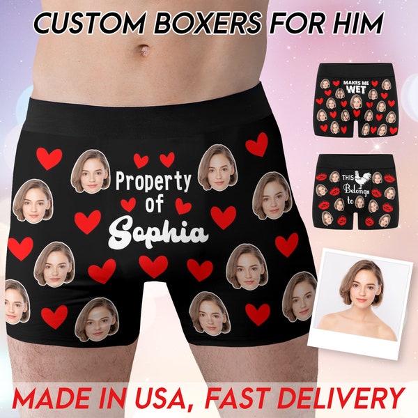 Custom Boxers with Name, Personalized Underwear with Photo, Picture Print Boxers Briefs, Gift for Boyfriend/Husband/Dad Valentine's Day Gift