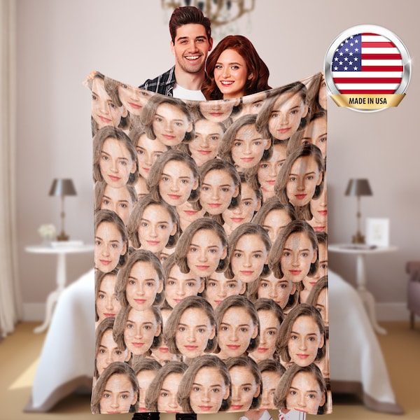 Custom Face Blanket, Personalized Photo Face Blanket, Custom Photo Blanket, Custom Blanket with Face Made in USA,Unique Valentine's Day Gift