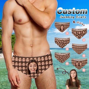 Custom Face Swim Trunks: Personalized Photo Swim Briefs, Bachelor Party Gift