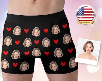 Custom Face Boxer Briefs Gift for Boyfriend/Husband, Personalized Hearts Underwear with Photo, Best Valentine's Day Gift,Boxers with Face