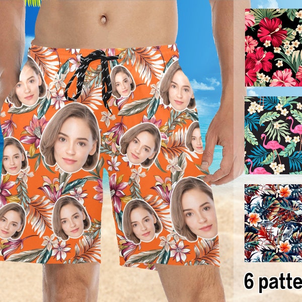 Custom Face Men's Swim Trunks Personalized Beach Shorts with Wife Girlfriend Pet Photo Picture,Father's Day Gift for Dad,Boyfriend Shorts