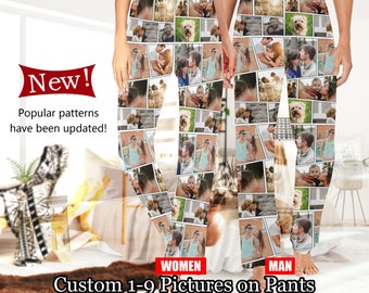 Customized Photo Pajama Pants,Collage Photo Pants,Pictures Printed Pajama,Men's Pajama Bottoms,Gift for him,Birthday Day gift, 1-9pictures