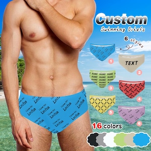 Custom Text Men&#39;s Swim Briefs: Personalized Swim Trunks