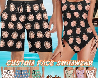 Benutzerdefinierte Paar Badeanzug Gesicht Badehose, Match Paar Bademode mit Gesicht, personalisierte Gesichts Bademode Strand Shorts, Geschenk für Junggesellenabschied