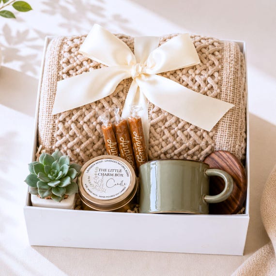 Sending Healing Vibes Gift Box for Women, Gift Basket with Blanket, Succulent, Socks, Candle, Get Well Gift for Her, Thinking of You Gift