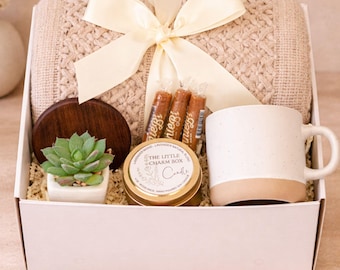 Caja de regalo "Enviando vibras curativas" para mujer, canasta de regalo con manta, suculenta, calcetines y vela, regalo de recuperación para ella, regalo para pensar en ti.