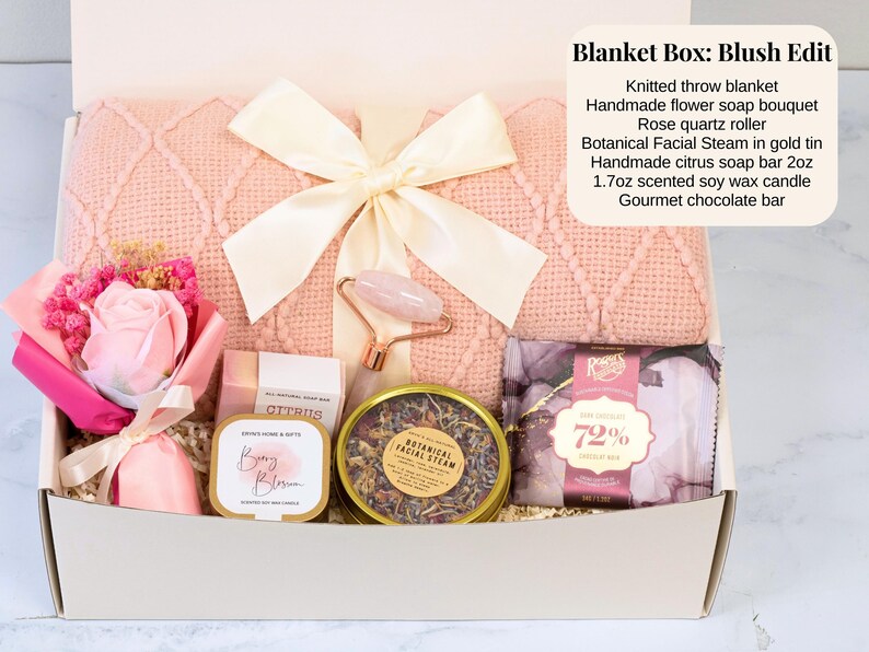 Caja de regalo para el Día Internacional de la Mujer, regalo corporativo, cesta de regalo feminista, regalo para el Día de la Mujer, paquete para mujer, regalo de empresa Blanket: Blush Edit