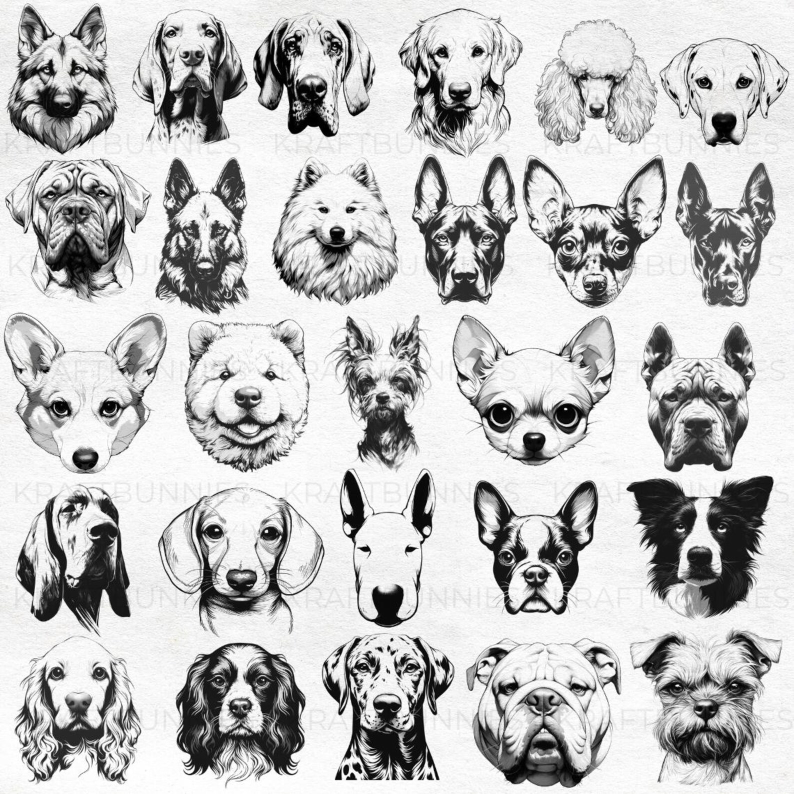 100 Dog Breeds Clipart Brush Stamp , Procreate Photoshop PNG Puppy Dogs ...