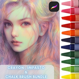 Procreate Crayon Bundle Pack , Wax crayon, Oil Pastel, Chalk, Charcoal, Blender Digital Download Brush Set