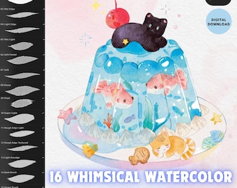 Procreate Whimsical Soft Wet Watercolor Brush set Textured Effect Watercolors for illustration and coloring iPad brushes