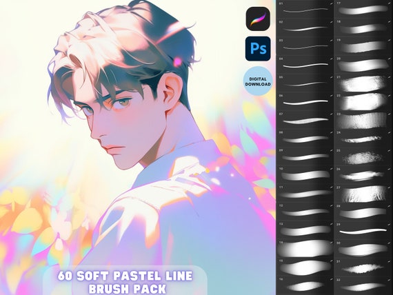 Procreate Photoshop Soft Pastel Line Brush set Preset for illustration and coloring Anime Manga Art iPad brushes
