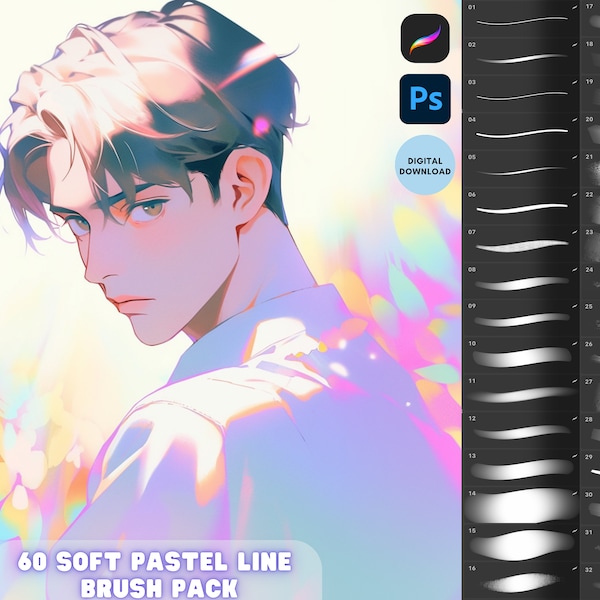 Procreate Photoshop Soft Pastel Line Brush set Preset for illustration and coloring Anime Manga Art iPad brushes