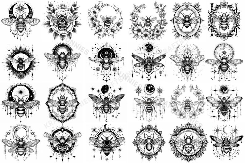 Honey Bee Tattoo Stamp Brush Set, Procreate & Photoshop (digital ...