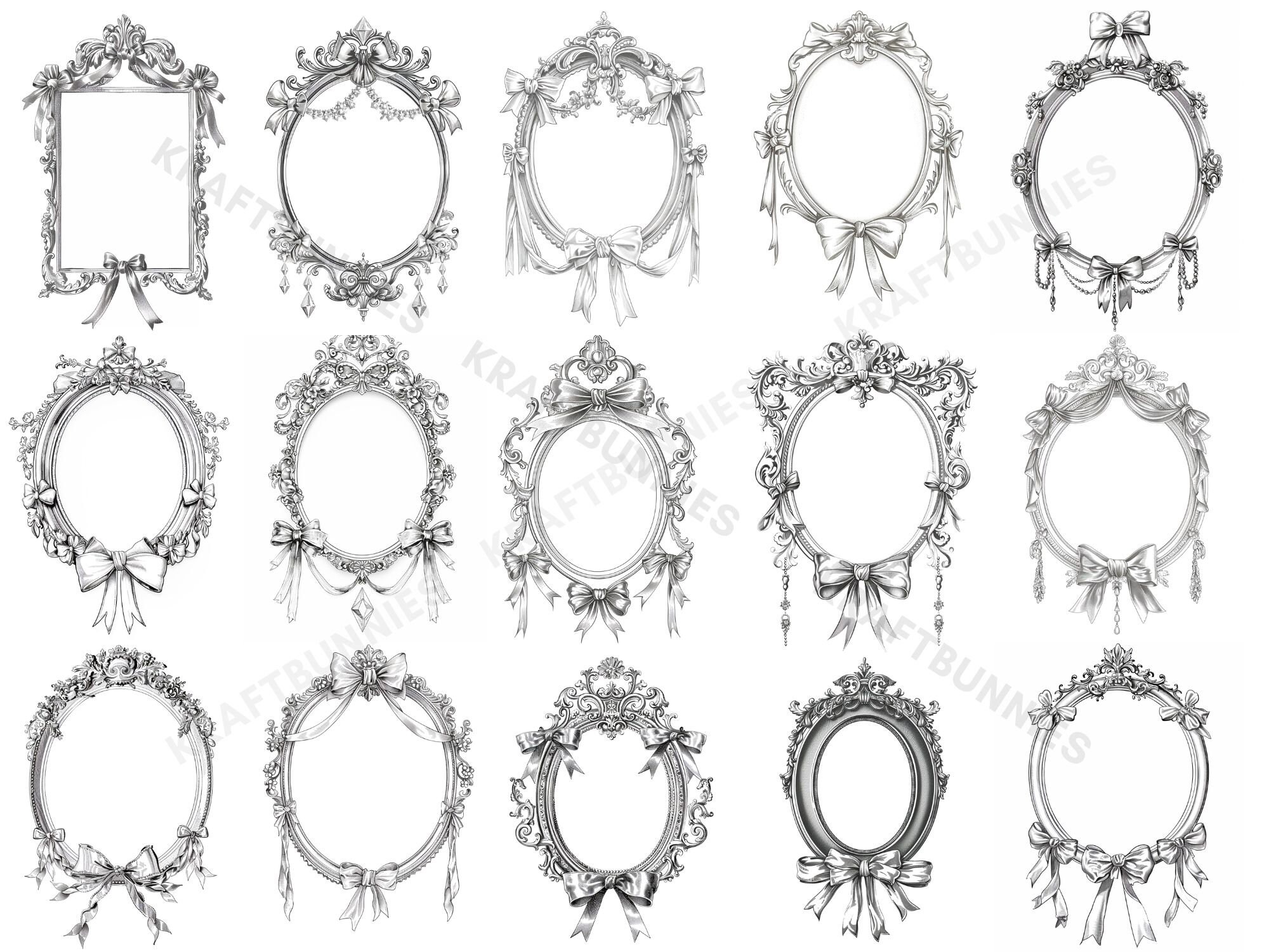 Procreate & Photoshop Ribbon Baroque Vintage Border Frame Stamp Bundle ...