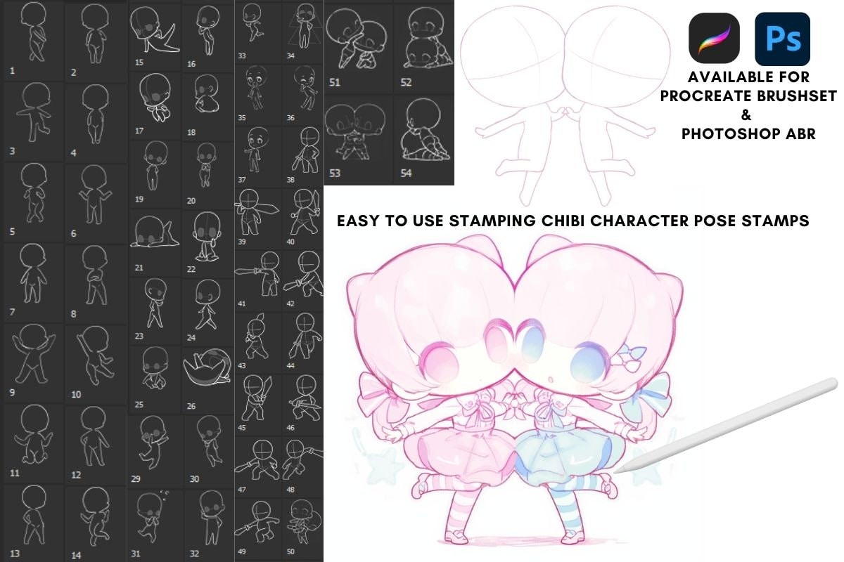 Procreate Photoshop Kawaii Cute Chibi Anime Manga Figure Drawing Guide ...