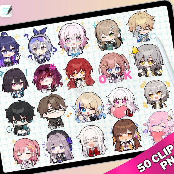 Chibi Honkai Star Rail Digital Clipart Planner Sticker Bundle for ipad journal, Goodnotes ,Daily Planner Stickers PNG Series 01