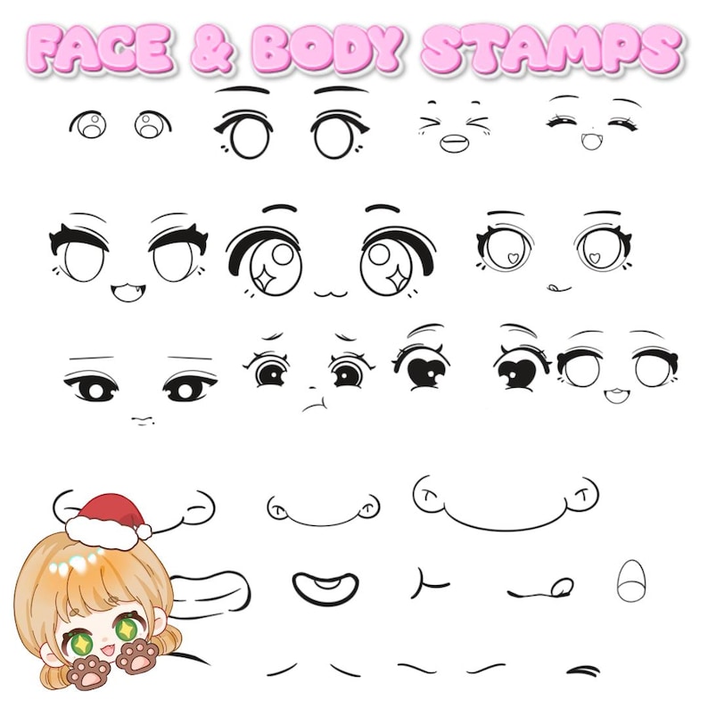 300+ Procreate Chibi Stamp Brushes, Chibi Character Builder, Anime Body ...