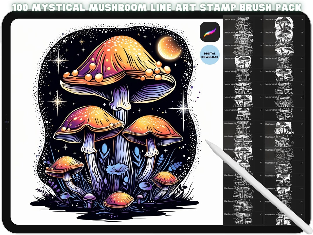 Magical Mushroom Stamp Brush Bundle - Mystical Funghi Procreate Stamp ...