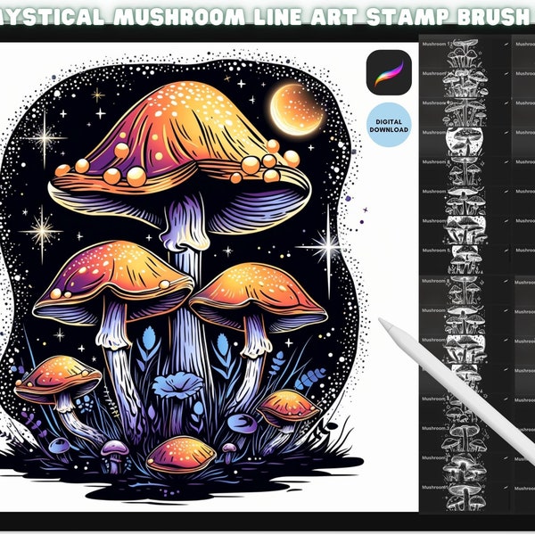 Magical Mushroom Stamp Brush Bundle - Mystical Funghi Procreate Stamp Brush Instant Download Set