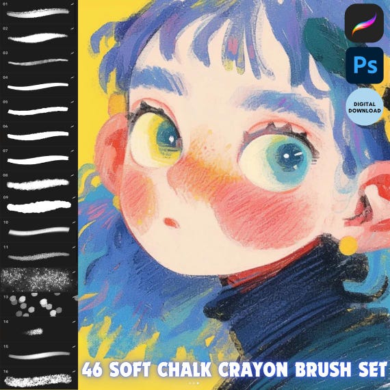 Procreate Photoshop Soft Chalk Crayon Brush Set Digital Download