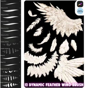 Procreate Dynamic Wings Brush Kit Set Ängel, Fjäder, Insektsvinge Linjeteckningar för Anime Tecknad Manga iPad Illustration