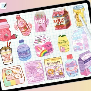 Niedliches Kawaii Doodle Yummy Food Snacks Digital Planner Sticker Bundle für ipad journal, Goodnotes, Tagebuch Sticker Pack PNG