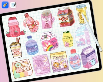 Cute Kawaii Doodle Yummy Food Snacks Digital Planner Sticker Bundle for ipad journal, Goodnotes ,Daily Planner Sticker Pack PNG
