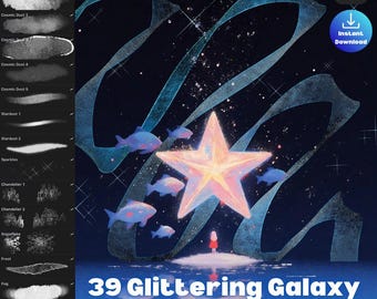 Procreate Glitter Galaxy-borstelbundelpakket, glans, schittering, kosmisch stof - Digitale borstelset instant download