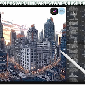 Procreate Cityscape Skyline Buildings Streets Stamp Brush Bundle Pack , Architecture Landscape City Sketch Stamping Brushes