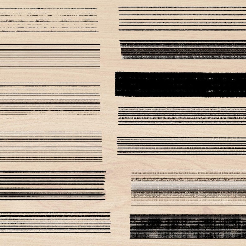 May include: A collection of black and white striped lines, varying in thickness and spacing, on a light brown background. The lines are arranged in rows, creating a pattern of horizontal stripes.