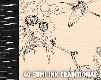 Juego de pinceles de pintura tradicional Sumi Ink de Procreate, juego de pinceles de tinta para caligrafía china y japonesa, descarga digital