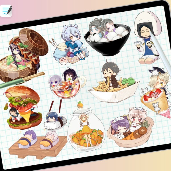 Mixed Anime Manga Shonen Food Dessert Drinks Digital Planner Sticker Bundle Series 3 for ipad journal, Goodnotes ,Daily Planner Stickers PNG