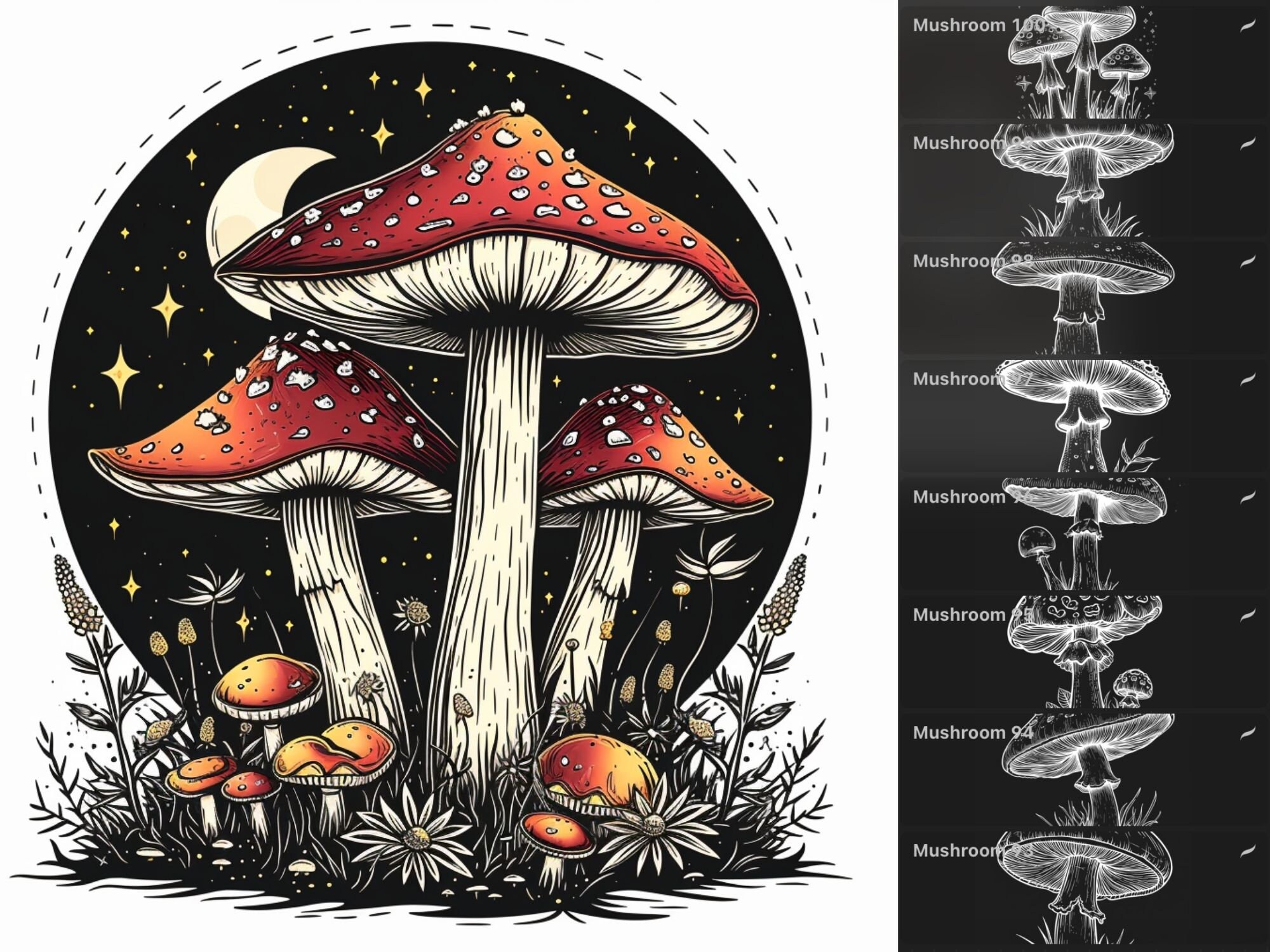 Magical Mushroom Stamp Brush Bundle - Mystical Funghi Procreate Stamp ...