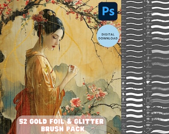 Photoshop Gold Foil & Glitter Stamp Brush set Gold Texture Preset for illustration and coloring brushes
