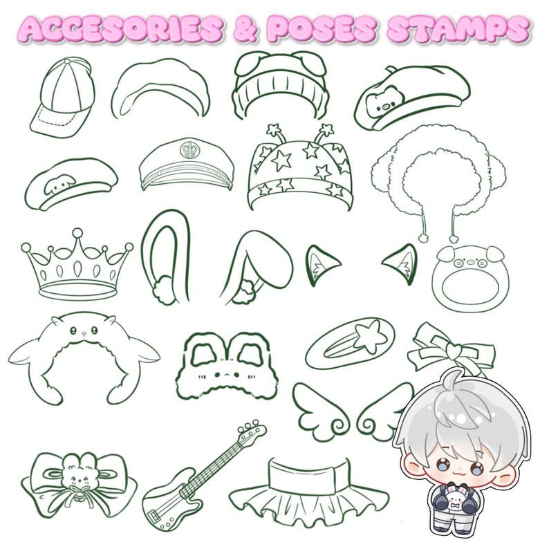 300+ Procreate Chibi Stamp Brushes, Chibi Character Builder, Anime Body ...