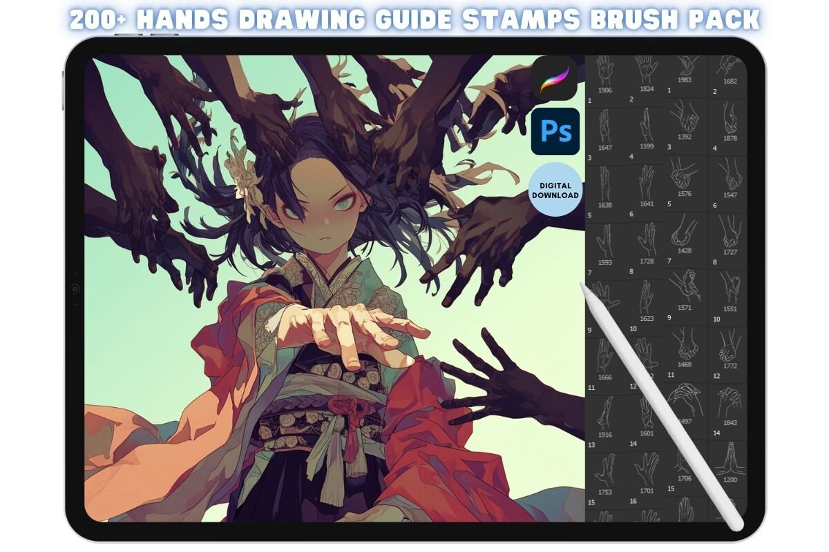 Voortplanten Photoshop Handgebaren Figuur Tekengids Stempelborstel Bundelpakket voor anime-mangakarakter handen poses en illustratie