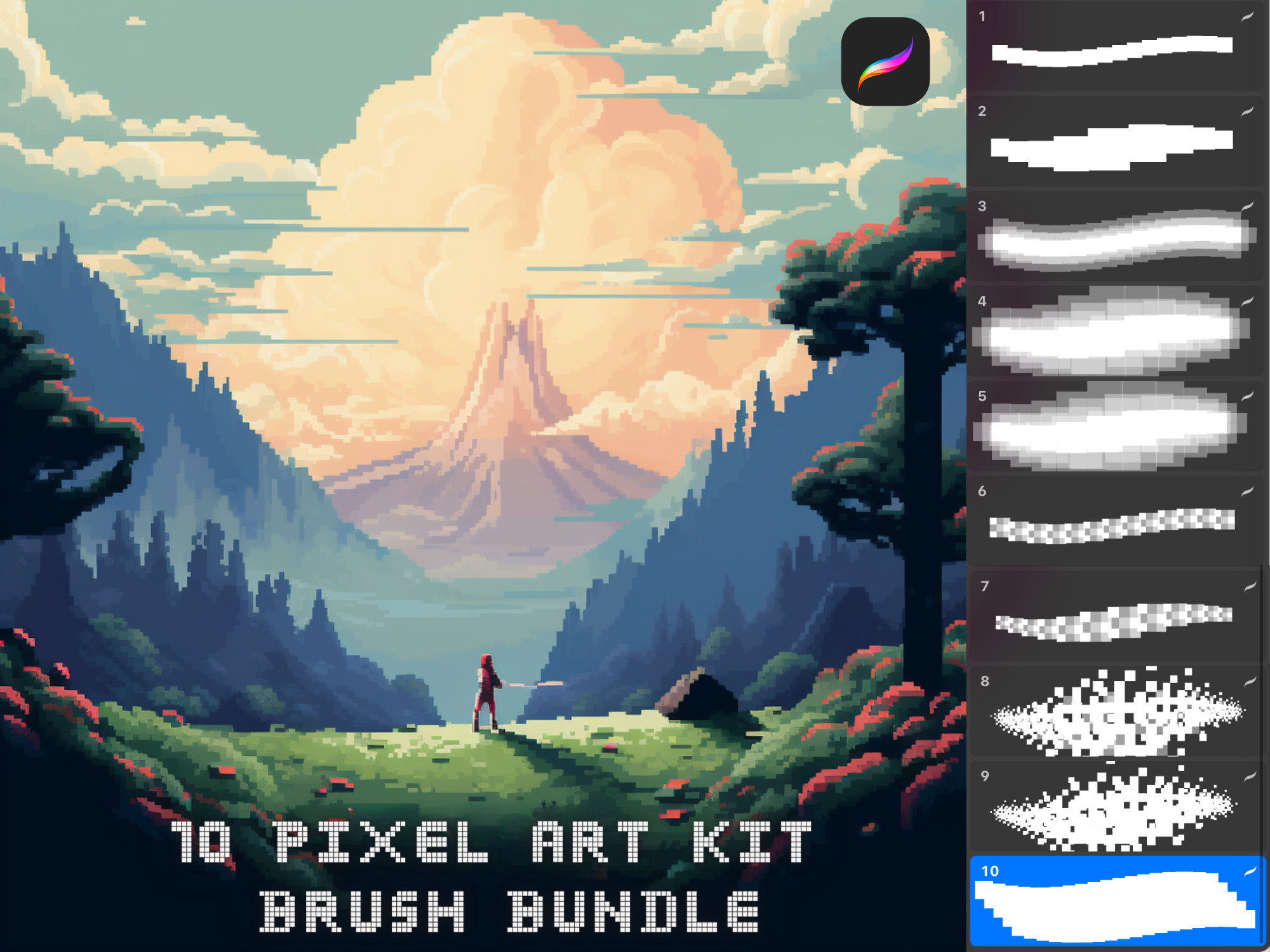 Procreate Pixel Art Kit Brush Set Preset for Illustration and Coloring