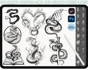 Procreate Photoshop 100 Snake Tattoo line art  Stamp Bundle Pack Brushes Digital Download Brush Set Bundle