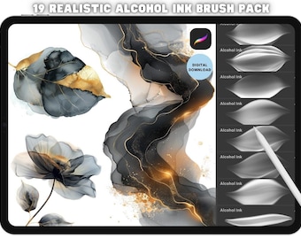 Procreate Realistic Alcohol Ink Brush Bundle Pack , Dynamic Liquid texture ink brushes
