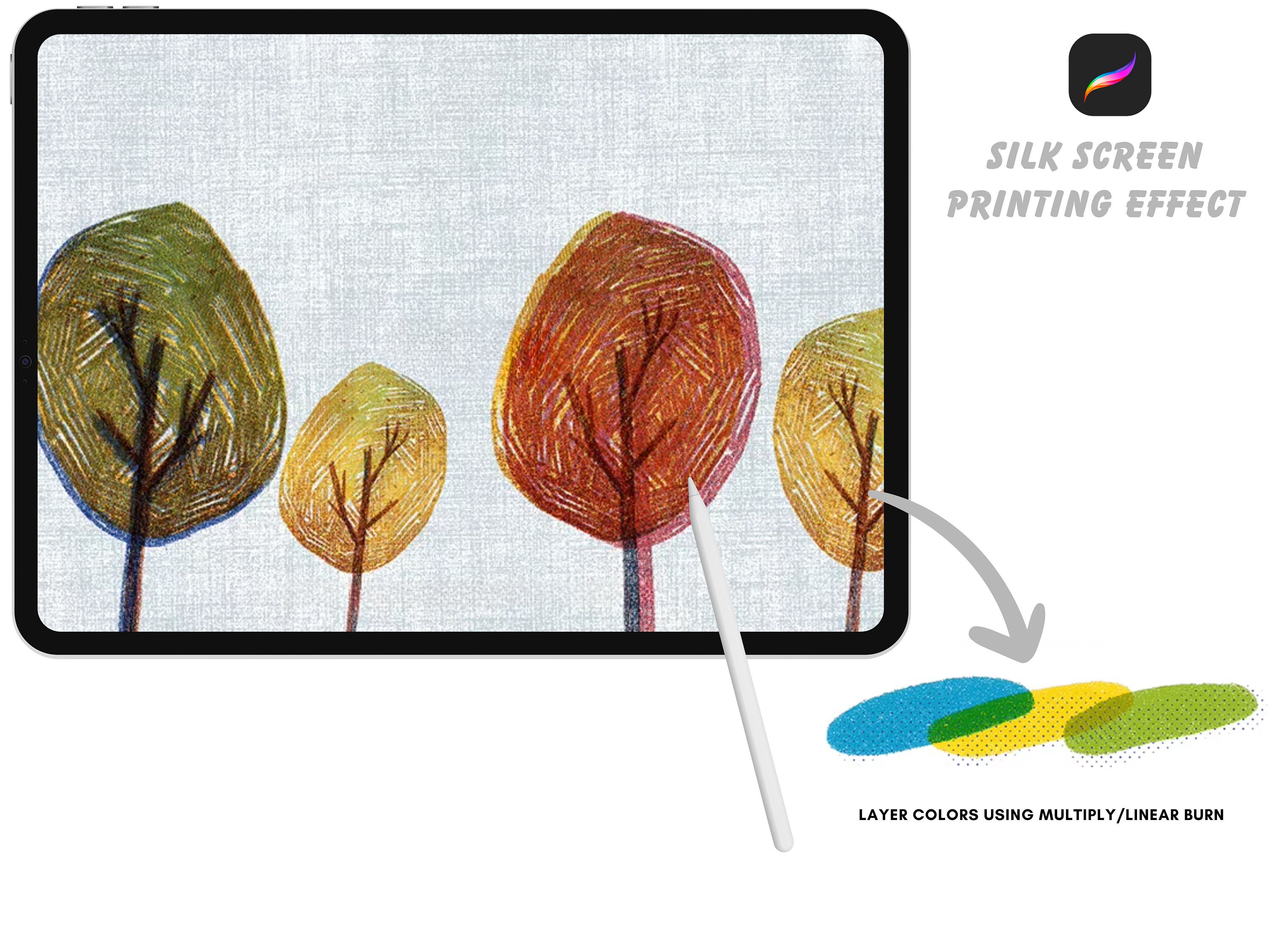 Procreate Silk Screen Printing Drawing Brush Set , Stamps , Halftones