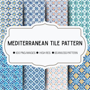 Carrelage méditerranéen aquarelle, arrière-plans à motifs répétés, papier numérique imprimable pour POD, carte d'invitation, téléchargement immédiat