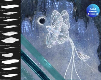 Vergulde en vergulde borstelset voortplanten, metallic olieverf, glans, glitter digitale penselen, direct downloaden voor iPad