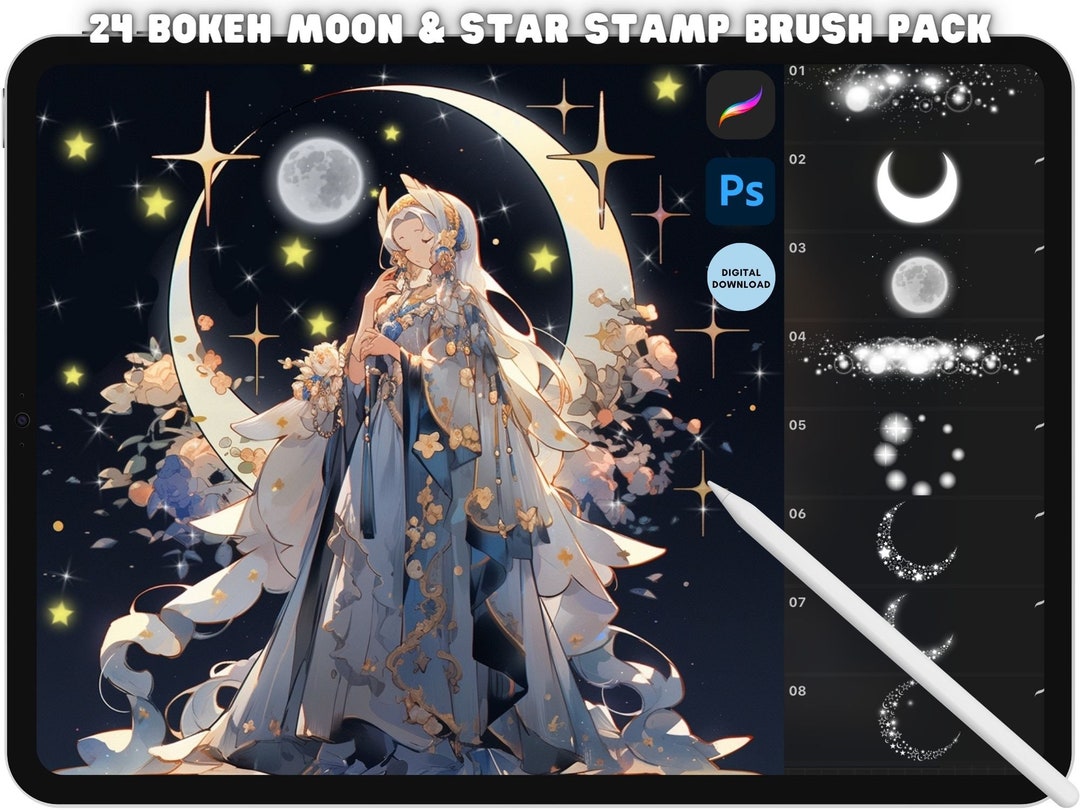 Celestial Stamp Brush Bundle - Procreate & Photoshop Bokeh Stars Moon ...