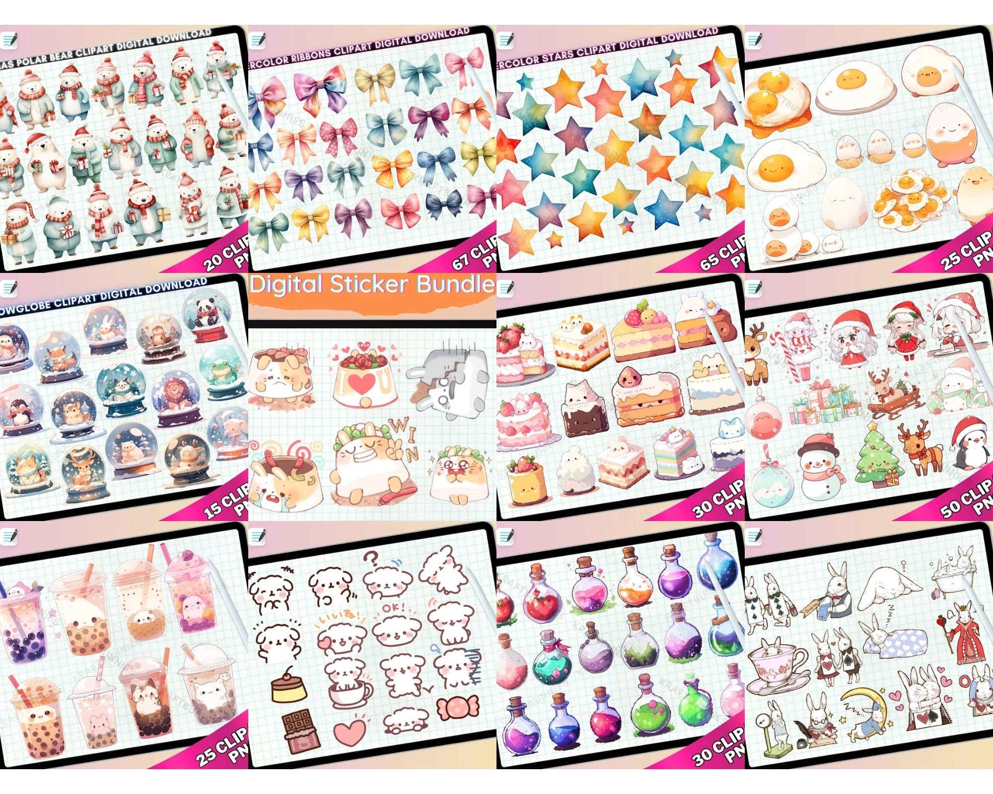 Sticker Full Time Mega Pack Digital Stickers: Full Store Bundle, Transparent Clipart ...