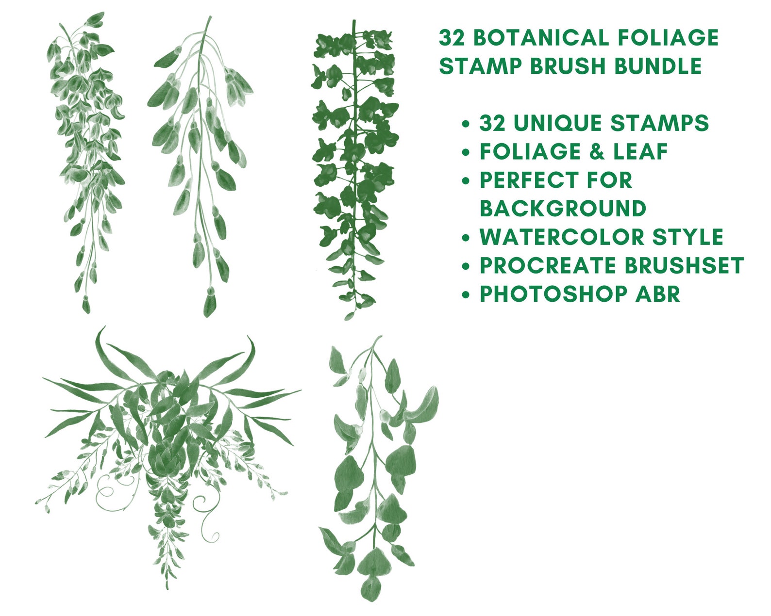 Procreate Photoshop Botanical , Foliage & Landscape Stamp Drawing Brush ...