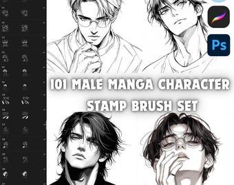 Anime Manga Charakter Stempel Set, Procreate Photoshop (Digitaler Download)