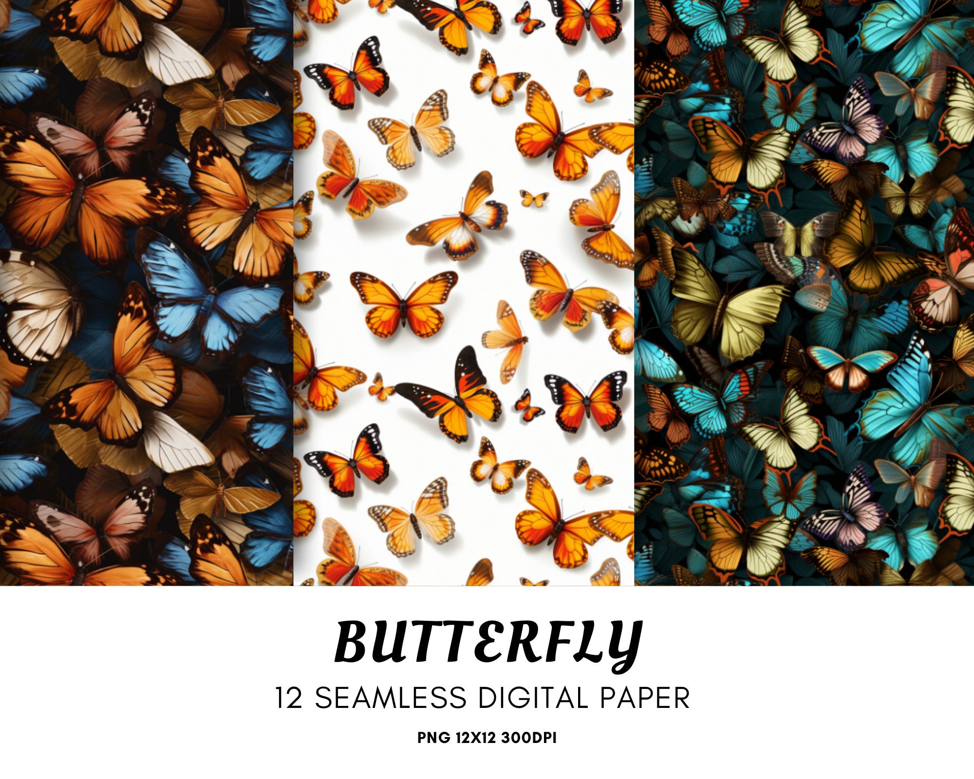 Beautiful Blue Butterflies Seamless Repeating Pattern Pack, Instant ...