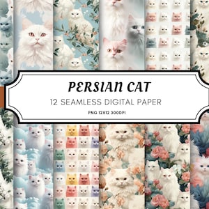 Motif transparent chat persan, motif répété sans couture, fond de cadeau de maman chat, papier numérique imprimable