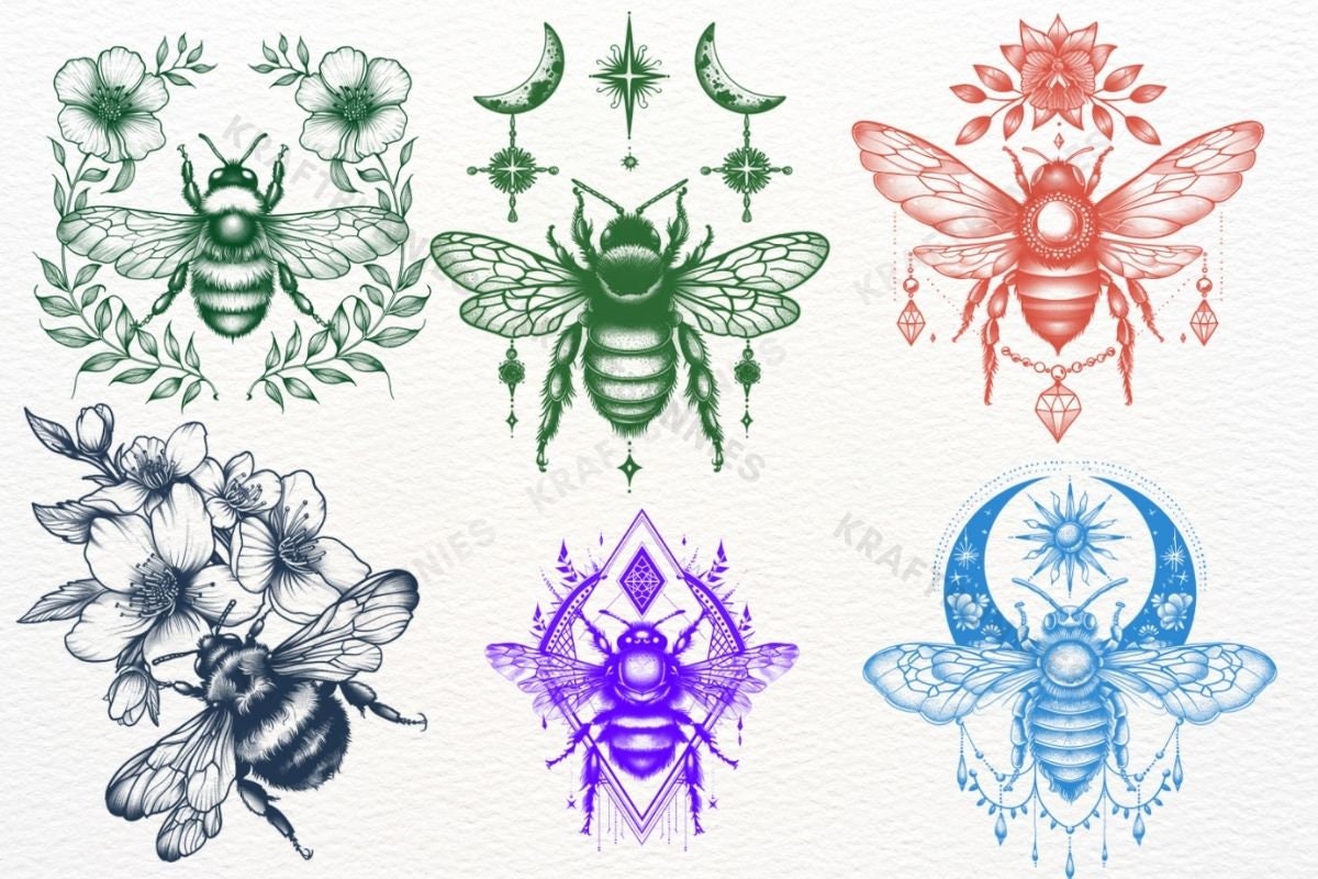 Honey Bee Tattoo Stamp Brush Set, Procreate & Photoshop (digital ...